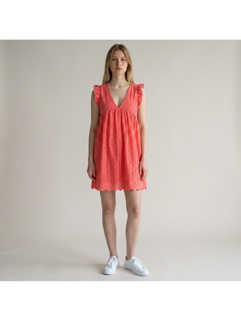 Lavender J Mini Dress Women M Medium Pink Embroidered Short V-Neck Sleeveless